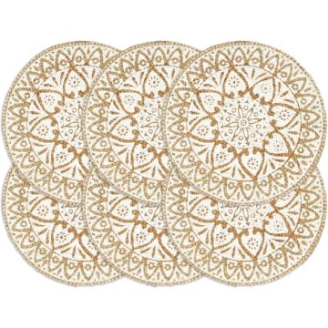 vidaXL Placemats 6 st rond 38 cm jute wit