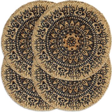 vidaXL Placemats 4 st rond 38 cm jute donkerblauw