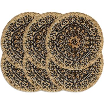 vidaXL Placemats 6 st rond 38 cm jute donkerblauw