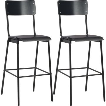 vidaXL Barstoelen 2 st massief multiplex staal zwart