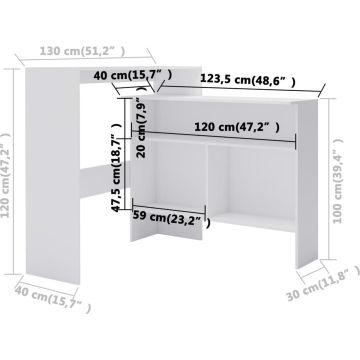 vidaXL Bartafel met 2 tafelbladen 130x40x120 cm wit