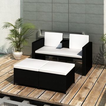 vidaXL 4-delige Loungeset met kussens poly rattan zwart