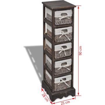 vidaXL Opbergkast met 5 weefmanden hout bruin