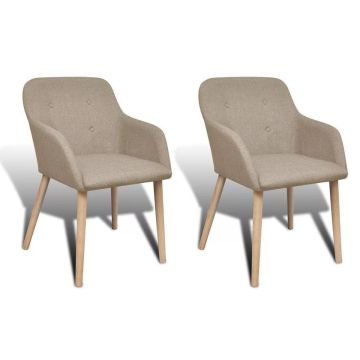 vidaXL Eetkamerstoelen 2 st stof en massief eikenhout beige