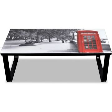 vidaXL Salontafel met telefooncel-print glazen tafelblad