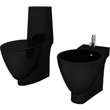 vidaXL Keramieken W.C. en Bidet Set (zwart)