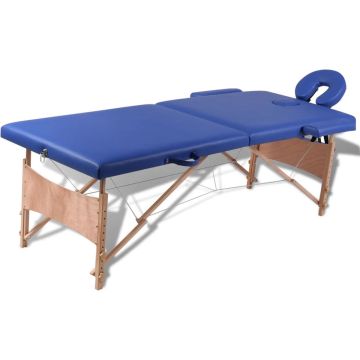 vidaXL Inklapbare massagetafel 2 zones met houten frame (blauw)