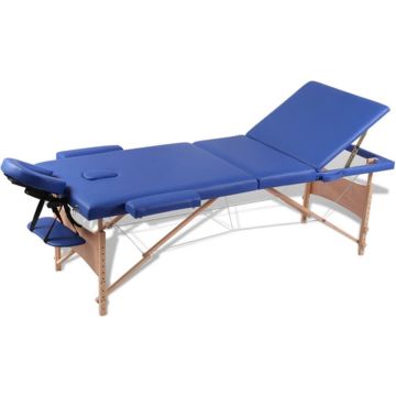 vidaXL Inklapbare massagetafel 3 zones met houten frame (blauw)