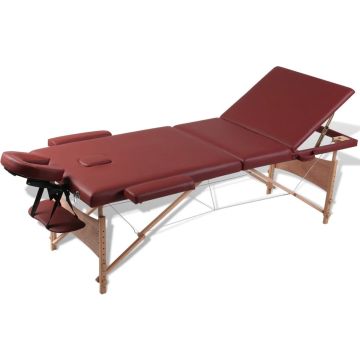 vidaXL Inklapbare massagetafel 3 zones met houten frame (Rood)