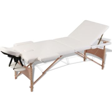 vidaXL Inklapbare massagetafel 3 zones met houten frame (creme)