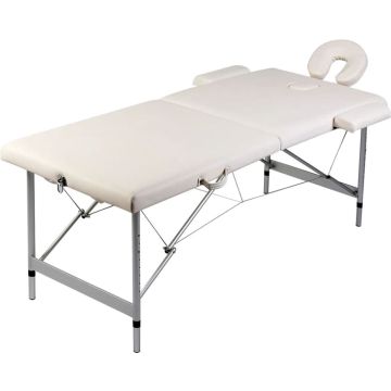 vidaXL Massagetafel met 2 zones inklapbaar aluminium frame crèmewit