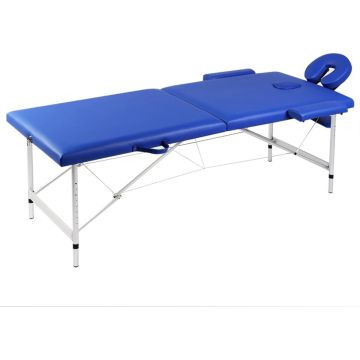 vidaXL Massagetafel met 2 zones inklapbaar aluminum frame blauw