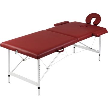 vidaXL Massagetafel met 2 zones inklapbaar aluminum frame rood