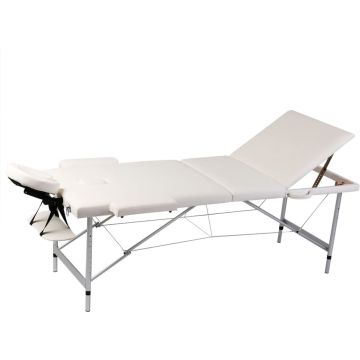 vidaXL Inklapbare massagetafel 3 zones met aluminium frame (creme)