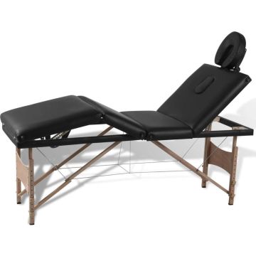 vidaXL Inklapbare massagetafel 4 zones met houten frame (zwart)