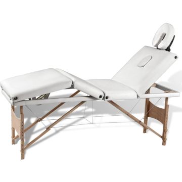 vidaXL Inklapbare massagetafel 4 zones met houten frame (creme)