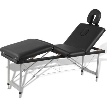 vidaXL Massagetafel met 4 zones inklapbaar aluminum frame zwart