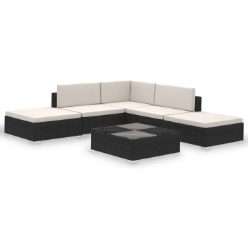 vidaXL-6-delige-Loungeset-met-kussens-poly-rattan-zwart