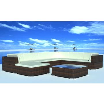 vidaXL 8-delige Loungeset met kussens poly rattan bruin