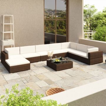 vidaXL 8-delige Loungeset met kussens poly rattan bruin