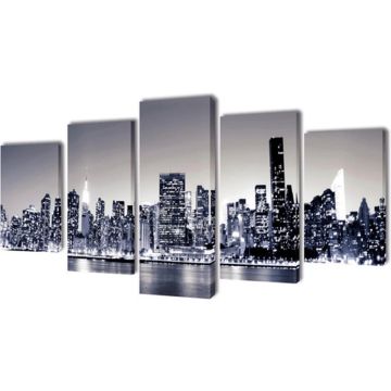 vidaXL Canvas muurdruk set monochroom New York skyline 200 x 100 cm