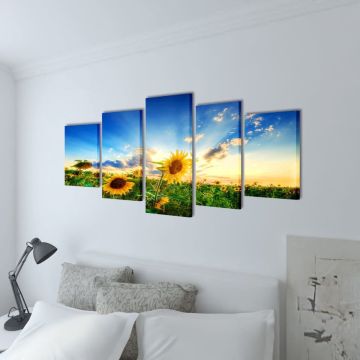 vidaXL Canvas muurdruk print zonnebloem 200 x 100 cm