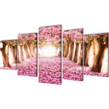 vidaXL Canvas muurdruk print set kersenbloesem 100 x 50 cm