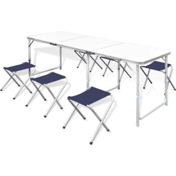 vidaXL Campingtafel in hoogte verstelbaar met 6 krukken 180x60 cm