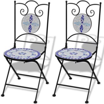 vidaXL Bistrostoelen inklapbaar 2 st keramiek blauw en wit