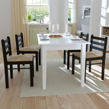 vidaXL Eetkamerstoelen 4 st massief rubberwood en fluweel bruin