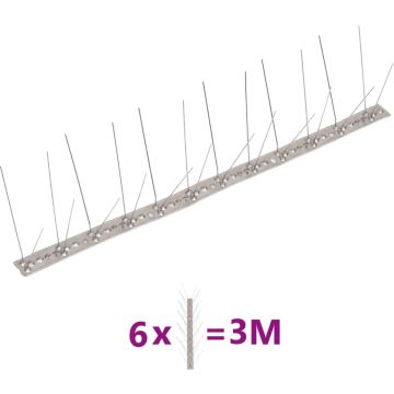 vidaXL Vogel- en duivenpinnen met 4 rijen 6 st 3 m roestvrij staal