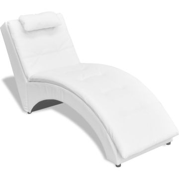 vidaXL Chaise longue met kussen kunstleer wit