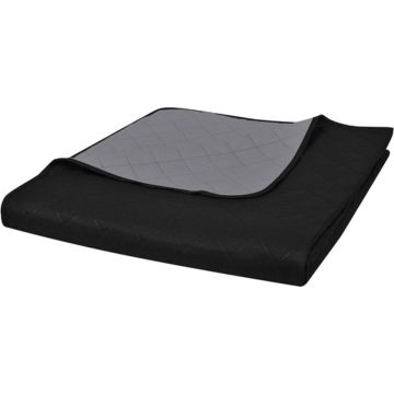 vidaXL Bedsprei gewatteerd dubbelzijdig 170x210 cm zwart/grijs