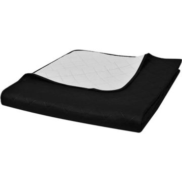 vidaXL Bedsprei gewatteerd dubbelzijdig 230x260 cm zwart/wit