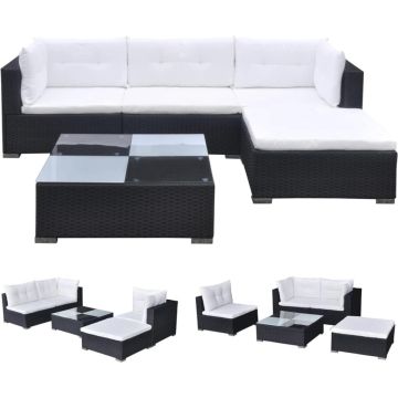 vidaXL-5-delige-Loungeset-met-kussens-poly-rattan-zwart