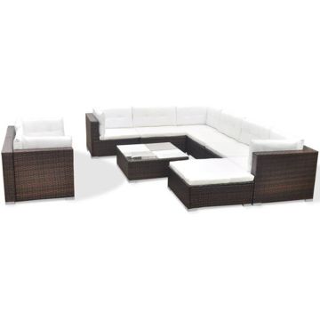 vidaXL-10-delige-Loungeset-met-kussens-poly-rattan-bruin