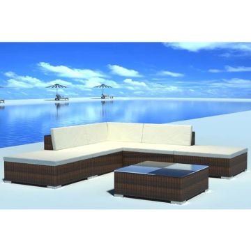 vidaXL 6-delige Loungeset met kussens poly rattan bruin