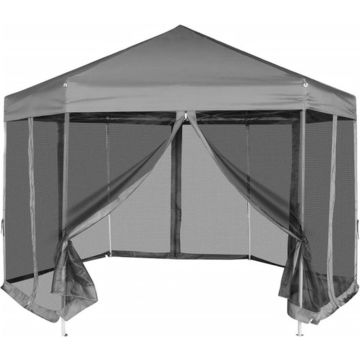 vidaXL Partytent pop-up zeshoekig met 6 zijwanden 3,6x3,1 m grijs