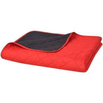 vidaXL Dubbelzijdige quilt bedsprei rood en zwart 230x260 cm