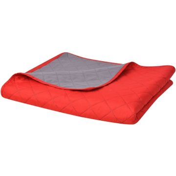 vidaXL Dubbelzijdige quilt bedsprei rood en grijs 230x260 cm