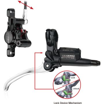 Hydraulische schijfremset Tektro HD-T530 Auriga Tune met handrem functie - rechts met leidingen - zwart