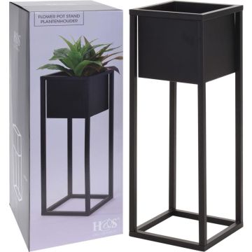 H&amp;S Collection Bloempot op standaard 60 cm metaal zwart