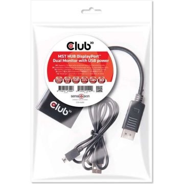 club3D CSV-6200 DisplayPort Adapter [1x DisplayPort stekker, Micro-USB 3.2 Gen 1 B bus (USB 3.0) - 2x DisplayPort bus]