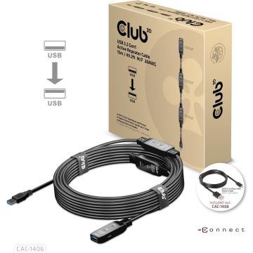 CLUB3D USB 3.2 Gen1 Active Repeater Cable 15m/ 49.2 ft M/F 28AWG