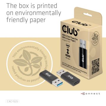 CLUB 3D CAC-1525 USB 3.2 Gen1 Type A to USB 3.2 Gen1 Type C Adapter M/F