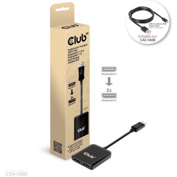 CLUB3D Multistream Transport (MST) Hub DisplayPort™1.4 naar DisplayPort™1.4 Dual Monitor 4K60Hz M/V