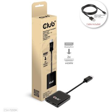 CLUB3D Multi Stream Transport (MST) Hub DisplayPort 1.4 to HDMI Dual Monitor 4K60Hz M/F