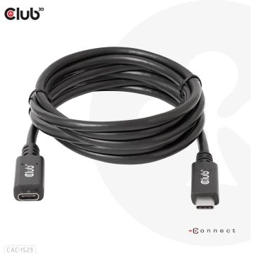 CLUB3D USB Gen1 Type-C Extensie kabel 5Gbps 60W(20V/3A) 4K60Hz M/F 1m/3.28ft