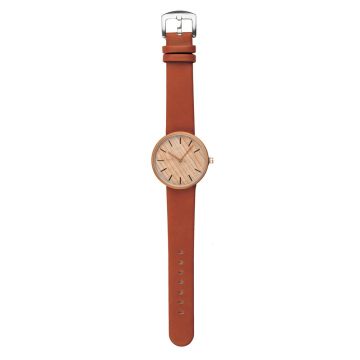 Tesoro Horloge Heren Houtmotief 4,5 Cm Lichtbruin