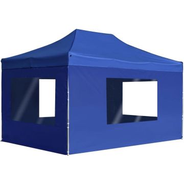 vidaXL Partytent inklapbaar met wanden 4,5x3 m aluminium blauw